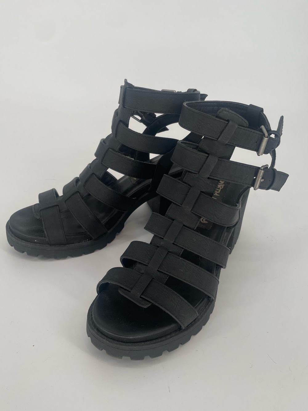 Y2K Grunge Style Dirty Laundry Black Caged Sandals Chunky Block Heel - Picture 5 of 13